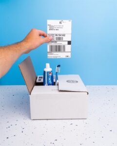 hand holding shipping label
